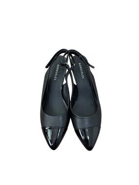 Aerosoles Womens Black Slingback Heels With Patent Leather Pointed Toe Size 9.5M